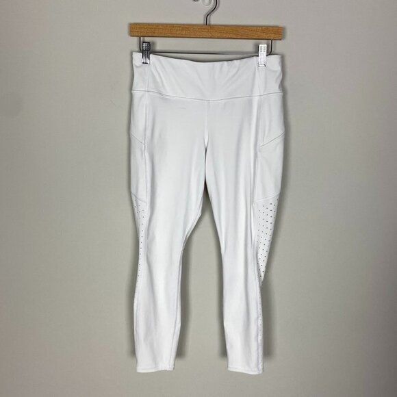 Athleta Laser Cut Leggings White Pockets Active Womens Medium Petite - Picture 1 of 10